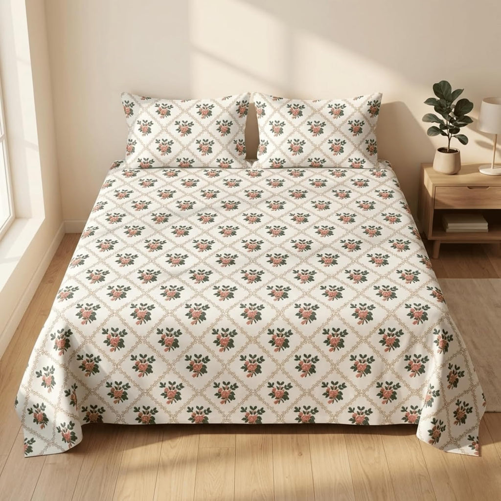 KNOT & TALES Rosewood Bedsheet | Premium Soft Cotton Double Bedsheet Set (90x100 Inch) with 2 Pillow Covers (20x30 Inches) | Comfortable Bedding Set