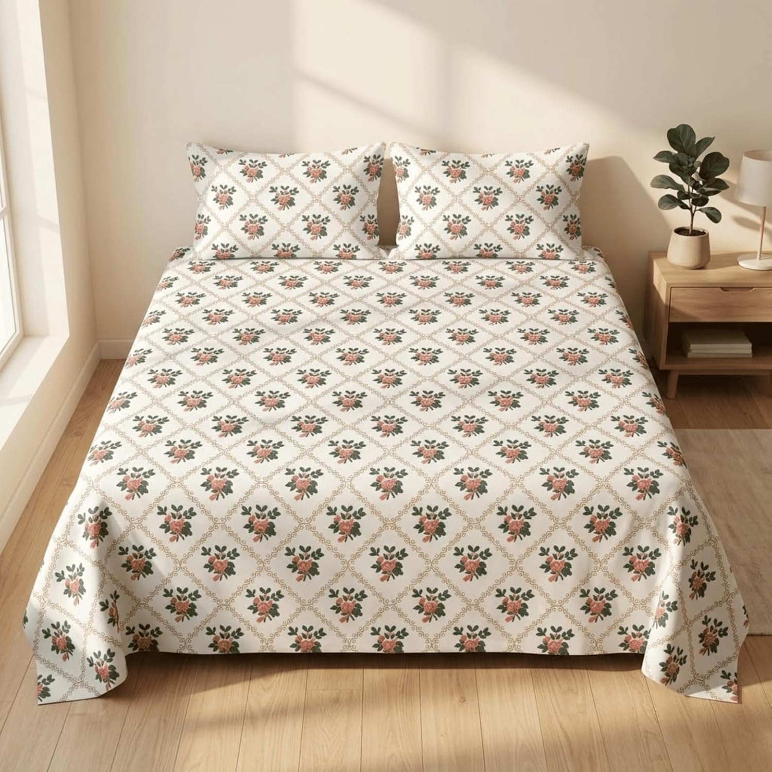 KNOT & TALES Rosewood Bedsheet | Premium Soft Cotton Double Bedsheet Set (90x100 Inch) with 2 Pillow Covers (20x30 Inches) | Comfortable Bedding Set