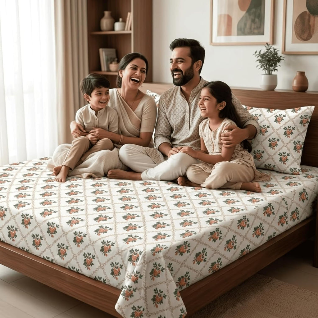 KNOT & TALES Rosewood Bedsheet | Premium Soft Cotton Double Bedsheet Set (90x100 Inch) with 2 Pillow Covers (20x30 Inches) | Comfortable Bedding Set