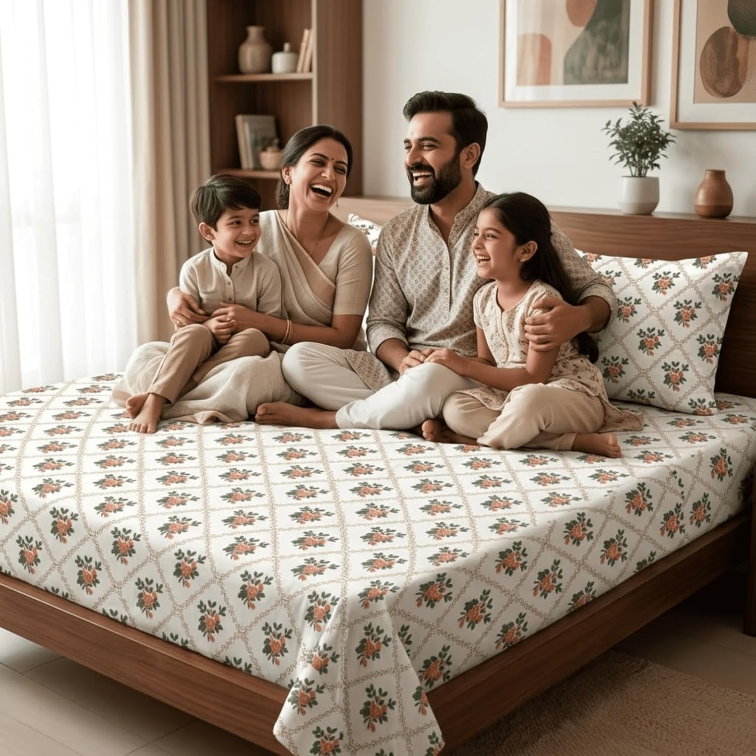 KNOT & TALES Rosewood Bedsheet | Premium Soft Cotton Double Bedsheet Set (90x100 Inch) with 2 Pillow Covers (20x30 Inches) | Comfortable Bedding Set