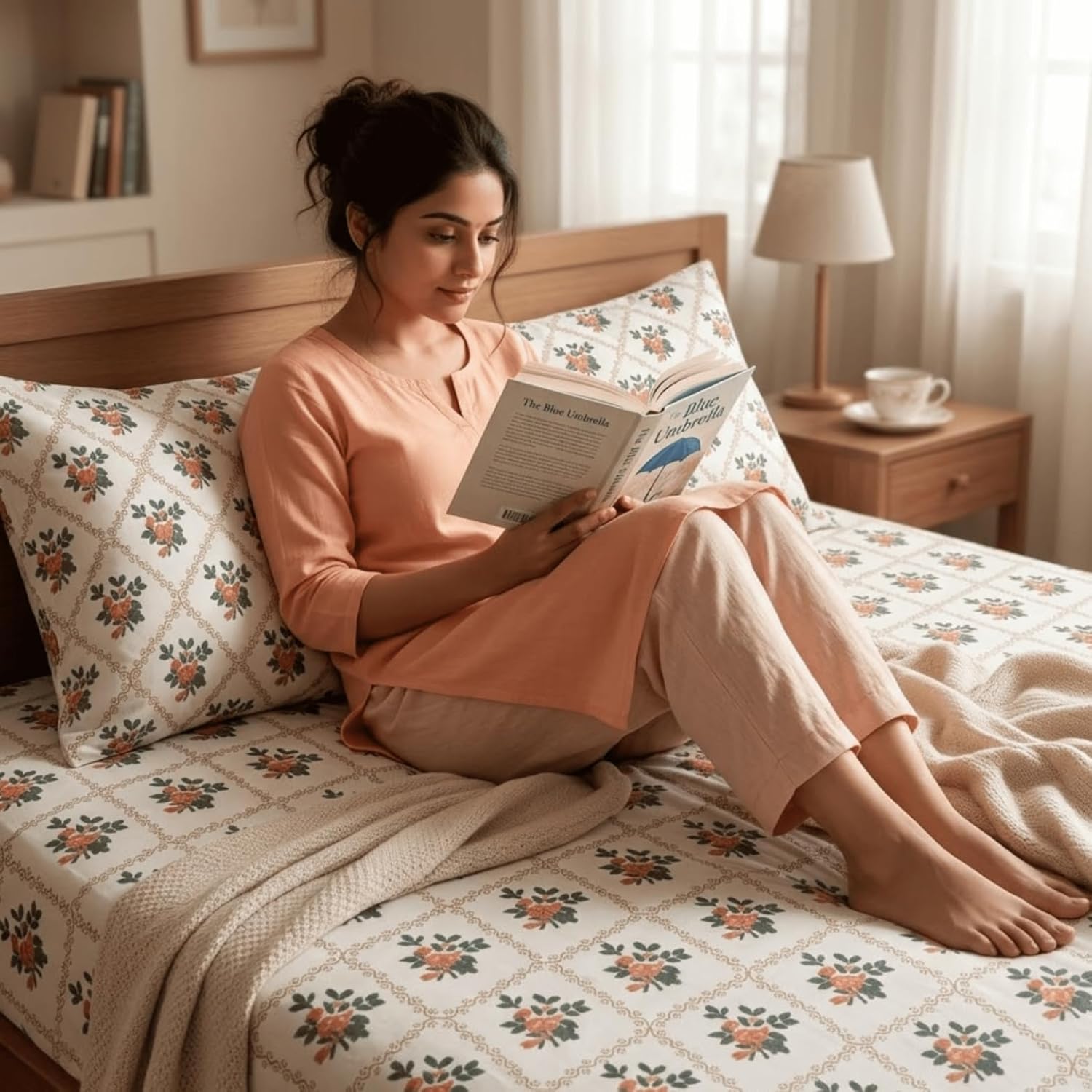 KNOT & TALES Rosewood Bedsheet | Premium Soft Cotton Double Bedsheet Set (90x100 Inch) with 2 Pillow Covers (20x30 Inches) | Comfortable Bedding Set