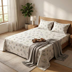 KNOT & TALES Double Bedsheet Set (90 x 100 Inches) with 2 Pillow Covers (20 x 30 Inches) | Garden Harmony Pattern | Snow Blossom Floral Printed Bedsheet | Soft Breathable Fabric