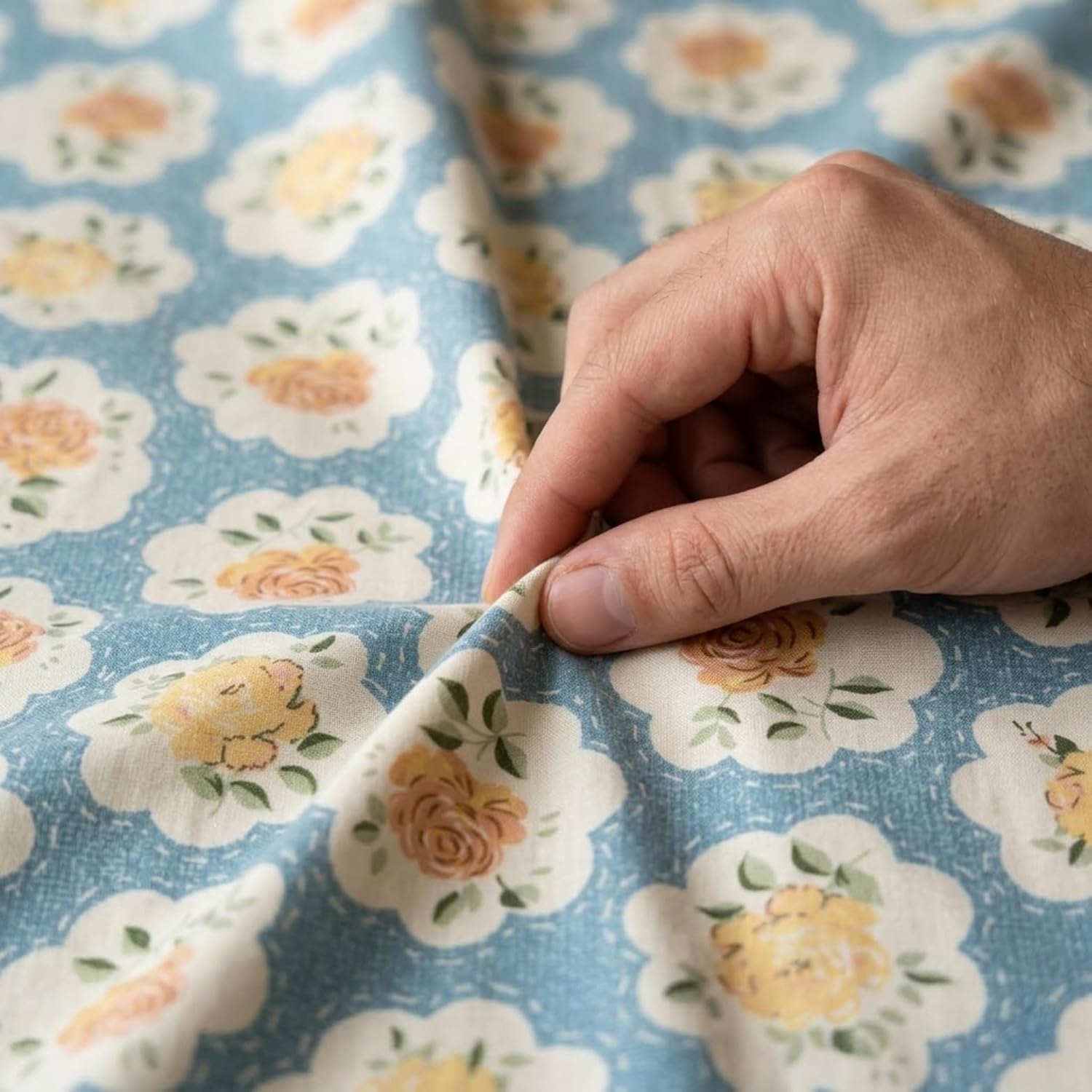 KNOT & TALES 100% Pure Cotton Double Bedsheet King Size (90 x 100 Inch) with 2 Pillow Covers (20 x 30 Inch) | Soft Breathable Fabric | Vintage Floral Print | Powder Blue Ivory