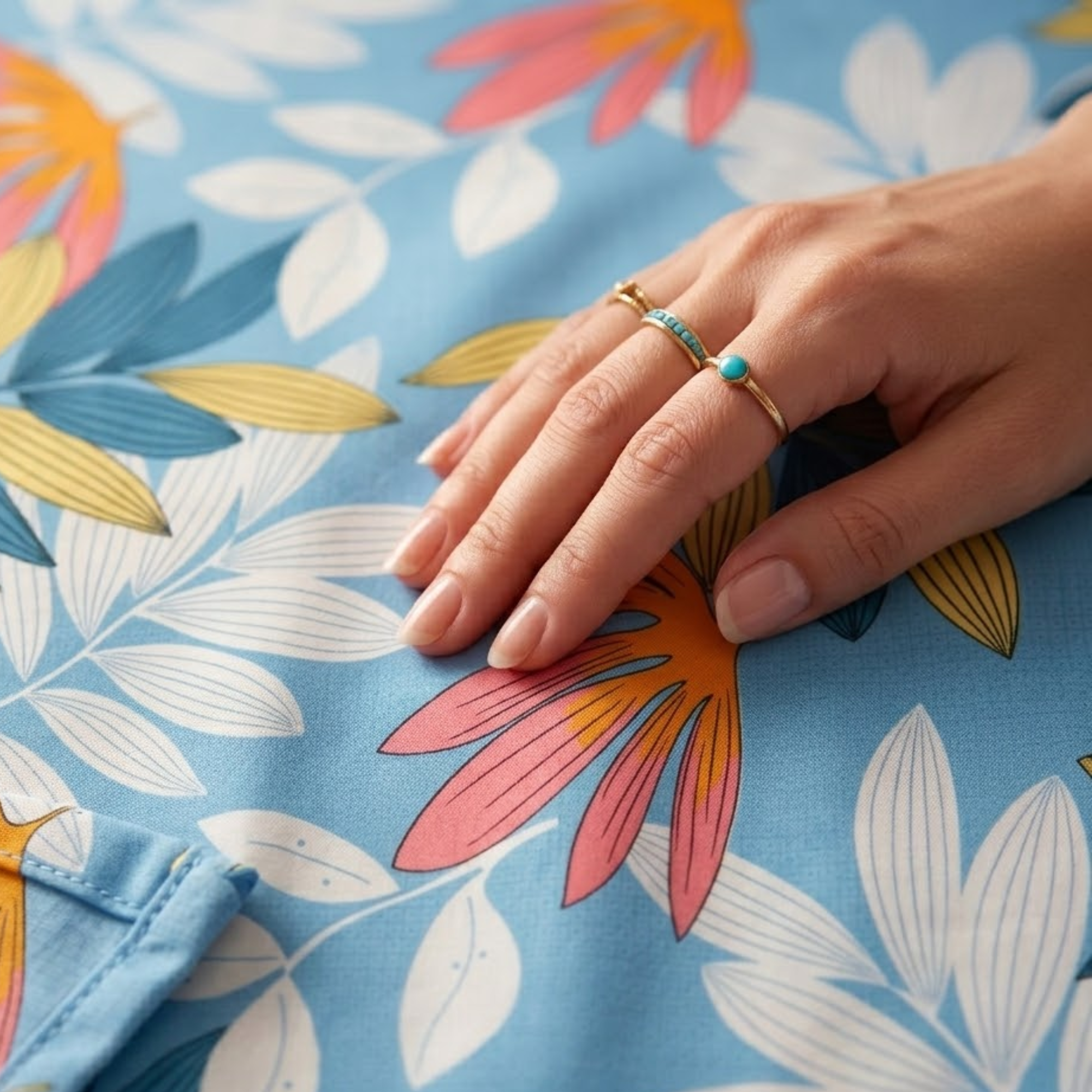 KNOT & TALES Soft Cotton Double Bedsheet Set (90 x 100 Inches) with 2 Pillow Covers (20 x 30 Inches) | Modern Flora Print | Coastal Blue | Soft Breathable Fabric