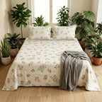 KNOT & TALES Double Bedsheet Set (90 x 100 Inches) with 2 Pillow Covers (20 x 30 Inches) | Garden Harmony Pattern | Snow Blossom Floral Printed Bedsheet | Soft Breathable Fabric