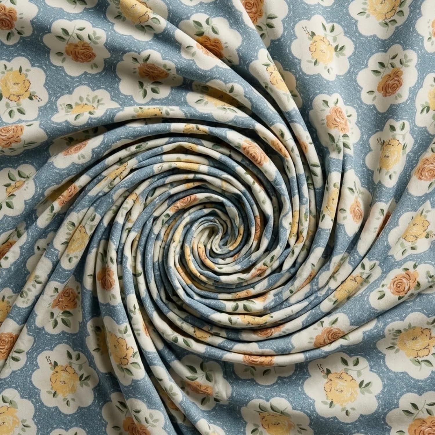 KNOT & TALES 100% Pure Cotton Double Bedsheet King Size (90 x 100 Inch) with 2 Pillow Covers (20 x 30 Inch) | Soft Breathable Fabric | Vintage Floral Print | Powder Blue Ivory