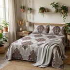 Knot & Tales 100% Pure Cotton Double Bedsheet (90x100 Inch) with 2 Pillow Covers (20x30 Inch) – Soft Breathable Printed Bed Sheet, Sandstone Damask Design
