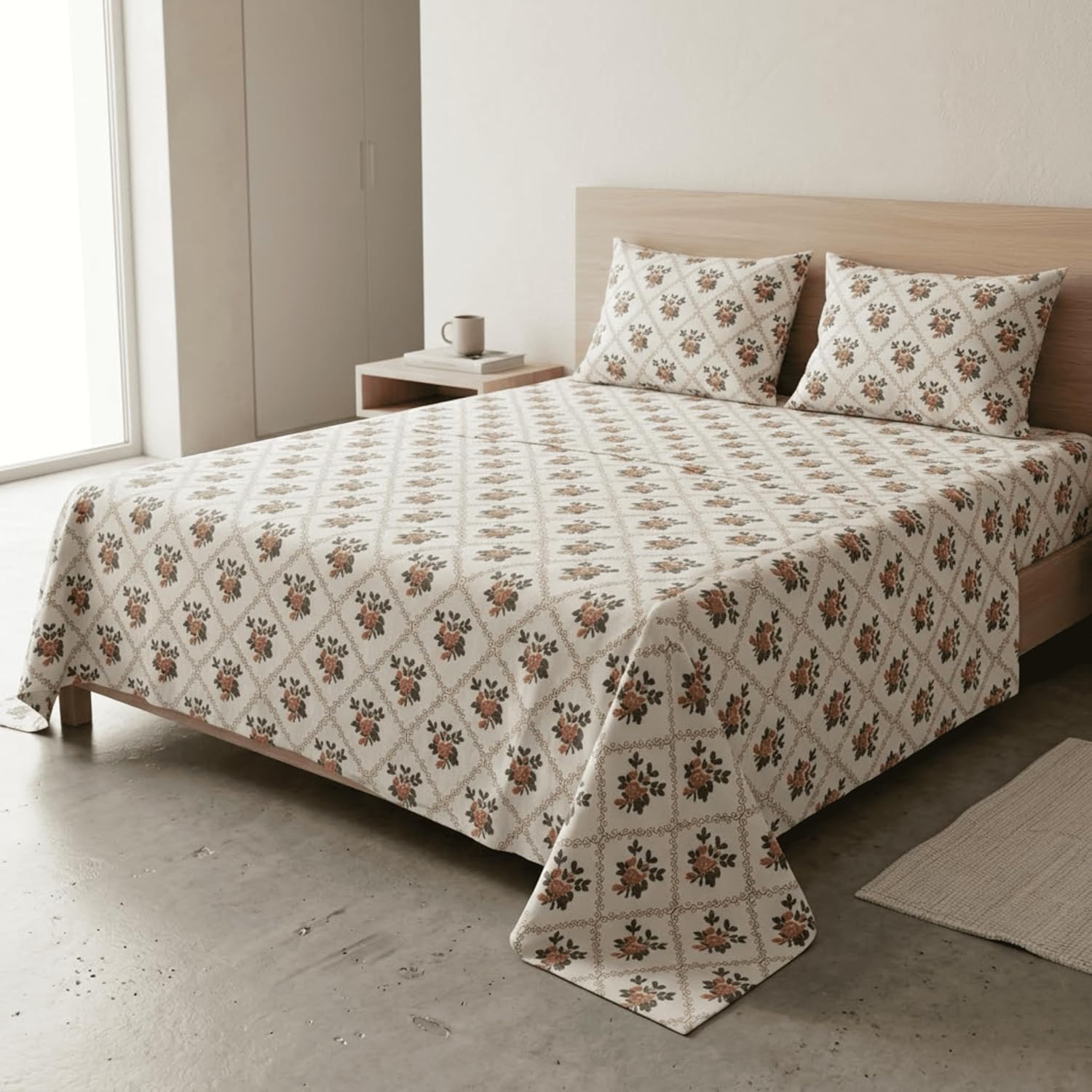 KNOT & TALES Rosewood Bedsheet | Premium Soft Cotton Double Bedsheet Set (90x100 Inch) with 2 Pillow Covers (20x30 Inches) | Comfortable Bedding Set